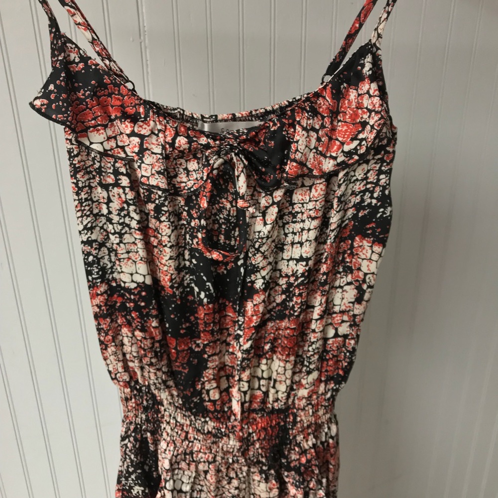 Animal Print Red + Black Romper w Pockets + Ruffle